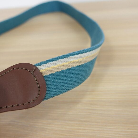VINTAGE Belt Womens Medium Blue Cotton Canvas Striped Genuine Leather Y2K 90s - Picture 5 of 9